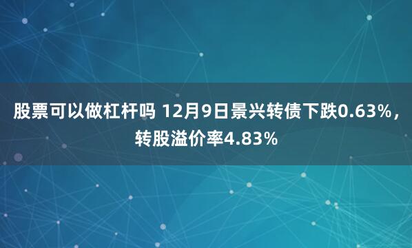 股票可以做杠杆吗 12月9日景兴转债下跌0.63%，转股溢价率4.83%