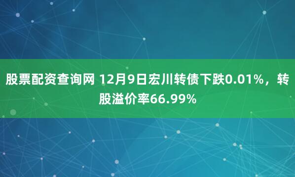 股票配资查询网 12月9日宏川转债下跌0.01%，转股溢价率66.99%